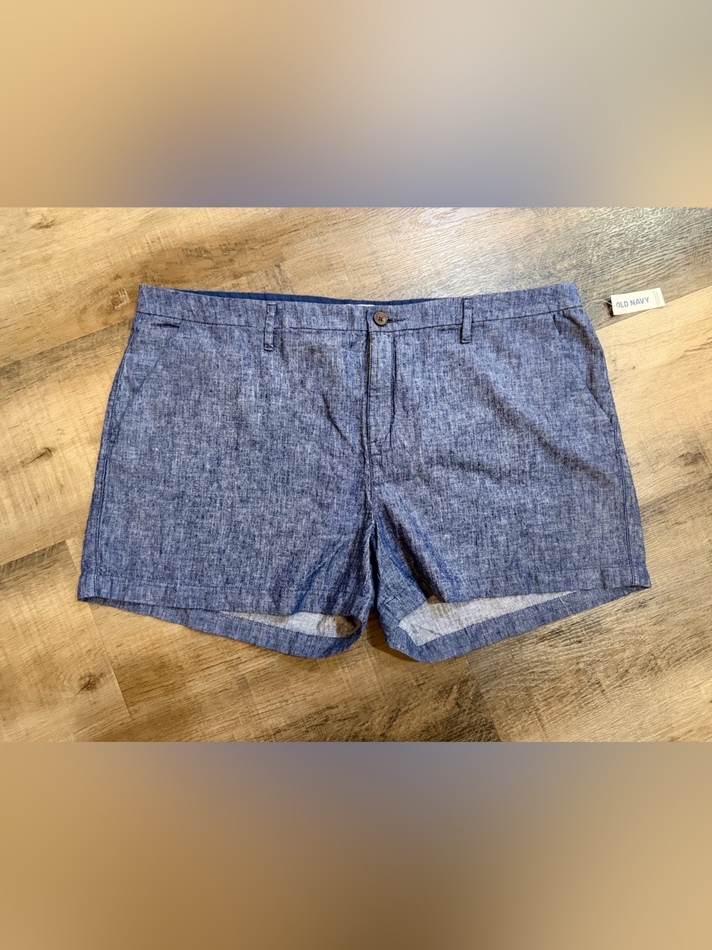 Old Navy 🆕 Chambray Linen Cotton Blend Blue Flat-Front Shorts Size 20